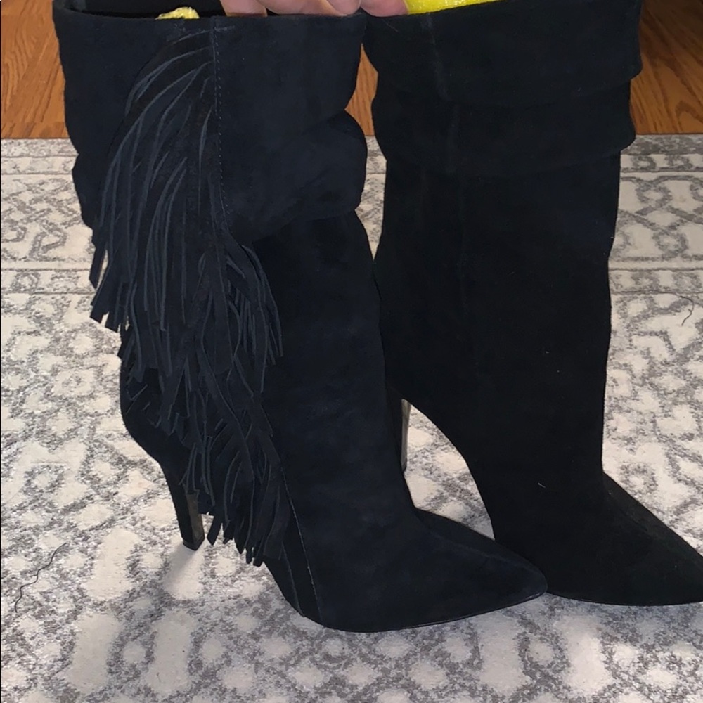 Suede fringe mid height boots